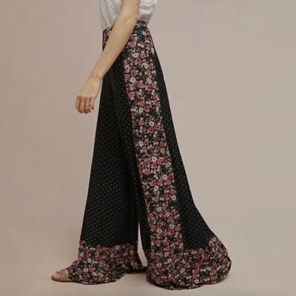 FARM Rio Pants - Farm Rio x Anthropologie Knit Floral Wide Leg Palazzo Pants